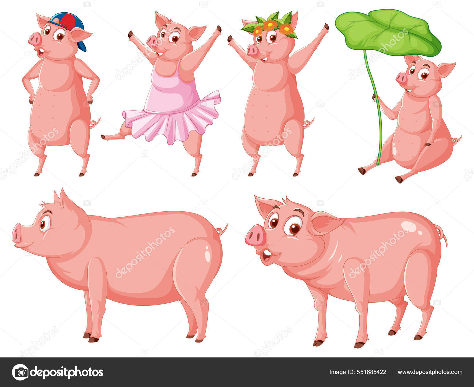 Conjunto Diferentes Cerdos Granja Ilustración Estilo Dibujos Animados  vector, gráfico vectorial © interactimages imagen #551685422
