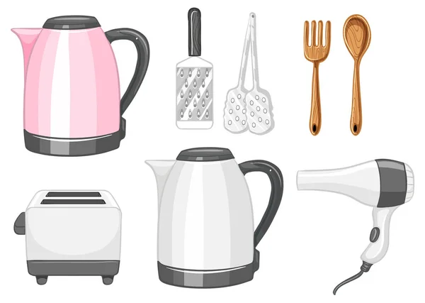 Set Kitchen Objects Cartoon Style Illustration — Stock Vector