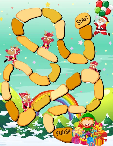 Snake Ladders Game Template Christmas Theme Illustration — Stock Vector