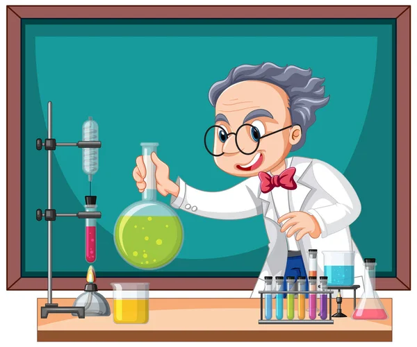 Ένα Πείραμα Χημικού Εικονογράφηση Μαυροπίνακα — Διανυσματικό Αρχείο