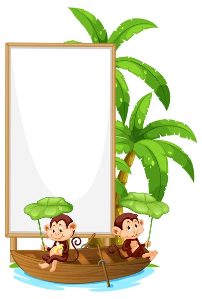 Blank Wooden Signboard Monkey Catoon Illustration — Stock Vector