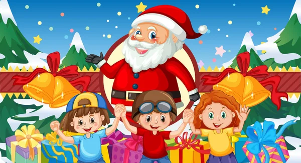 Poster Noël Avec Illustration Père Noël Des Enfants — Image vectorielle