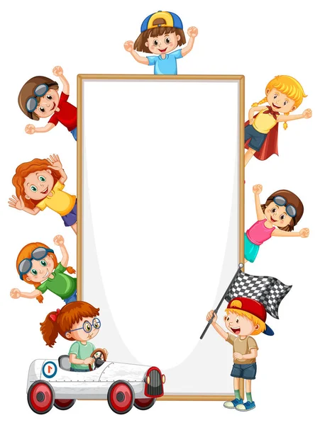 Banner Madeira Isolado Com Crianças Ilustração — Vetor de Stock