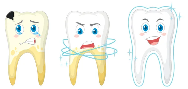 Unterschiedlicher Zustand Der Zähne Auf Weißem Hintergrund — Stockvektor