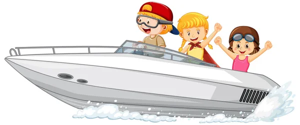 Young Boy Driving Boat His Friends Illustration — Stockvector