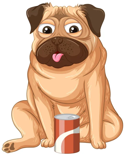 Happy Dog Drinking Cola White Background Illustration — Stock Vector