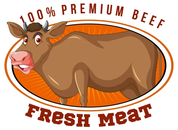 Una Vaca Con Una Ilustración Etiqueta Carne Fresca — Vector de stock