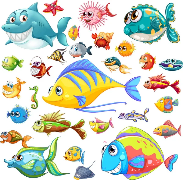 Different Types Sea Animals Illustration — Stock Vector