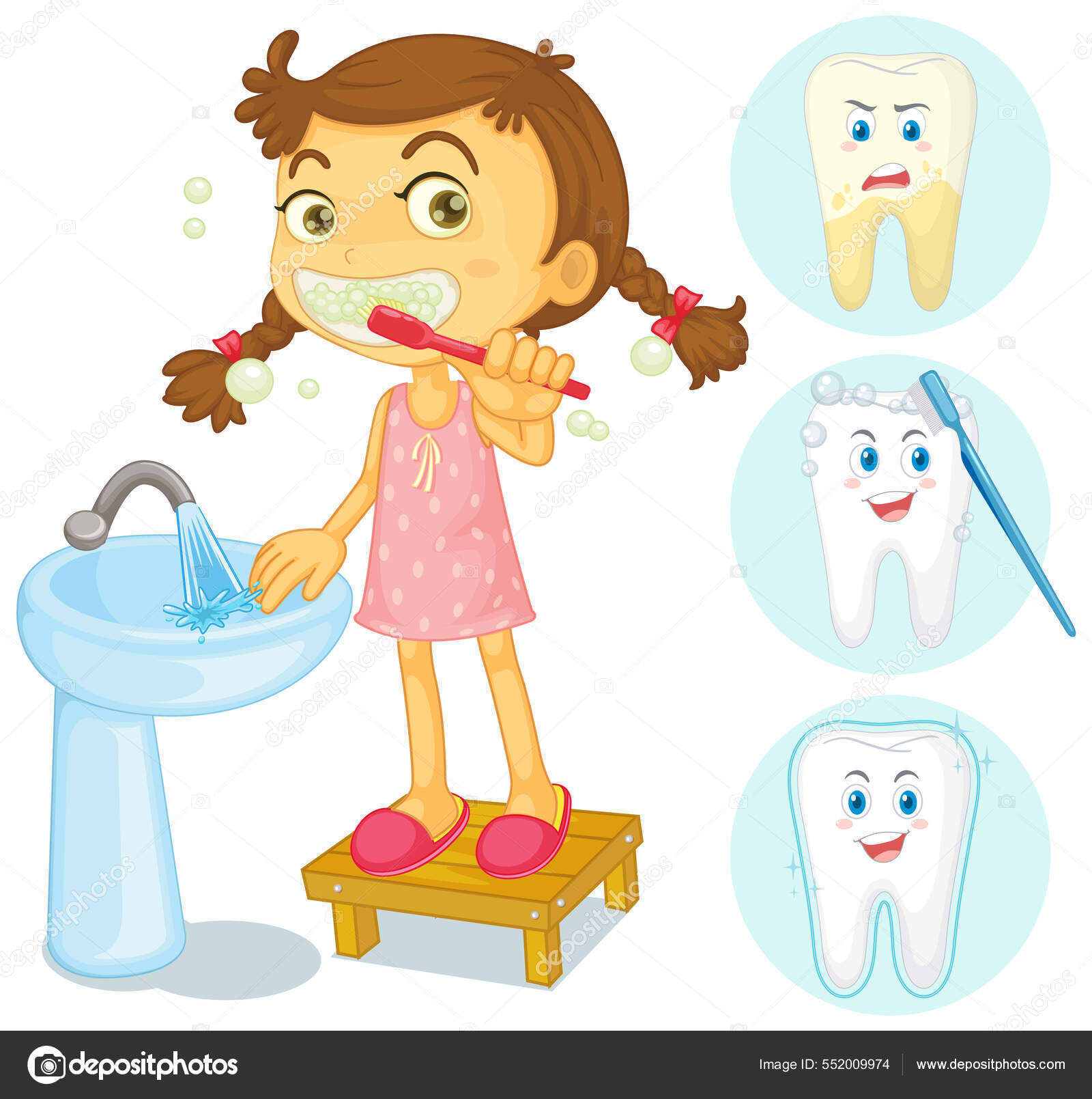 Happy Kid Pusser Tenner Med Forskjellige Tenner Illustrasjon stockvektor ©  interactimages #552009974, image size:1600x1609