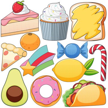 Beyaz arkaplan illüstrasyonunda klasik tarz çizgi film seti