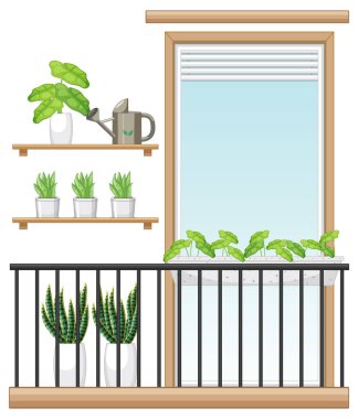 Apartman binasının ön cephesinin balkonunda.