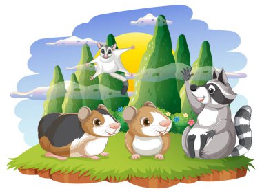 Farklı şirin hayvan resimleriyle izole edilmiş sahne.