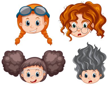 Beyaz arkaplanda kız ve erkek yüz ifadeleri