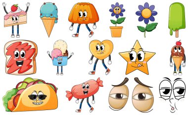 Beyaz arkaplanda klasik yemek karikatürü olan yüz ifadesi.