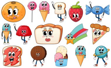 Beyaz arkaplanda klasik yemek karikatürü olan yüz ifadesi.