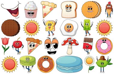 Beyaz arkaplanda klasik yemek karikatürü olan yüz ifadesi.