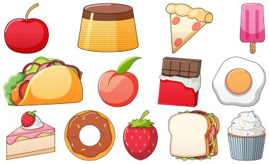 Beyaz arkaplan illüstrasyonunda klasik tarz çizgi film seti