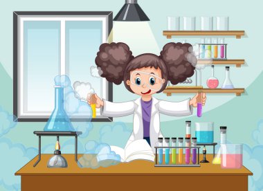 Bir bilim adamı deney laboratuarı çizimde