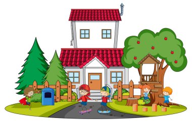 Doodle House çizgi film tasarımı illüstrasyonu