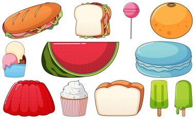 Beyaz arkaplan illüstrasyonunda klasik tarz çizgi film seti