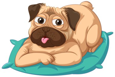 Beyaz arkaplanda uyuyan Mutlu bir köpek çizimi