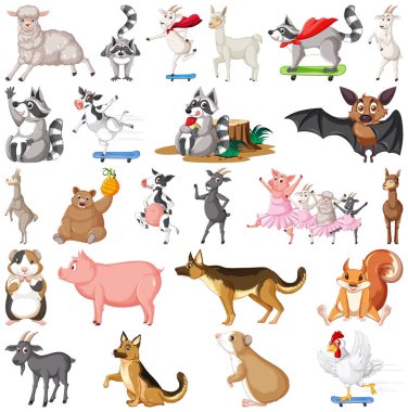 Bir grup farklı hayvan çizimi.