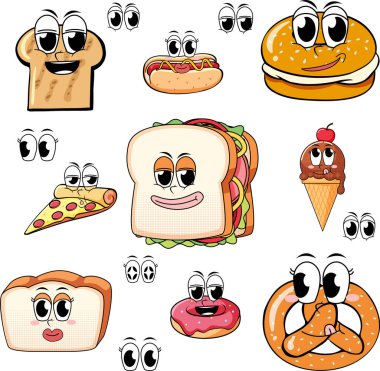 Beyaz arkaplan illüstrasyonunda çeşitli tatlılar