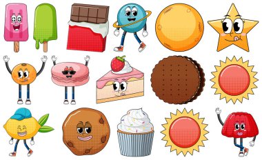 Beyaz arkaplanda klasik yemek karikatürü olan yüz ifadesi.