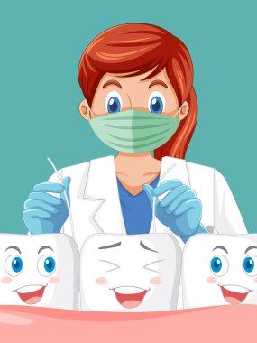 Diş hekimi dişlerini diş ipiyle cilalıyor.