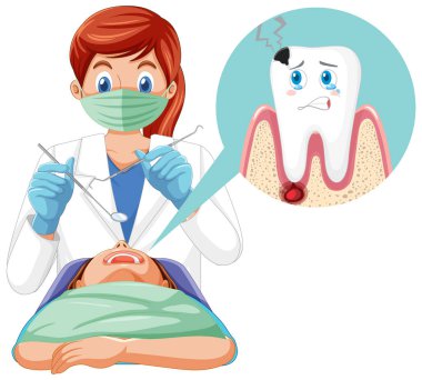 Dişçi kadın beyaz arkaplan resimlerinde hasta dişlerini inceliyor.