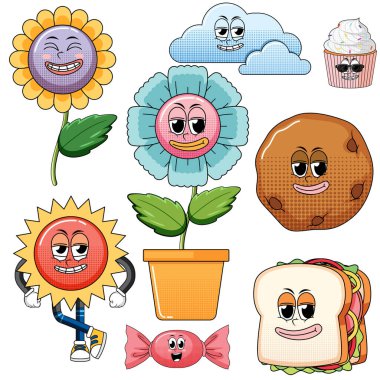 Beyaz arkaplanda klasik yemek karikatürü olan yüz ifadesi.