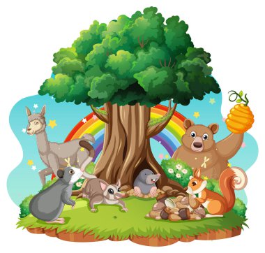 Farklı şirin hayvan resimleriyle izole edilmiş sahne.