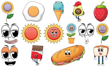 Beyaz arkaplanda klasik yemek karikatürü olan yüz ifadesi.