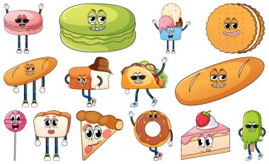 Beyaz arkaplanda klasik yemek karikatürü olan yüz ifadesi.