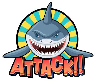 Büyük mavi köpekbalığı ve Saldırı metni resimli bir deniz logosu.