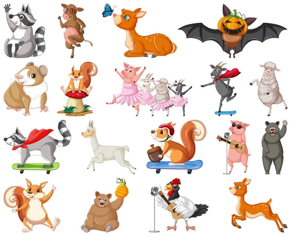Conjunto Ilustración Personajes Dibujos Animados Animales — Vector de stock