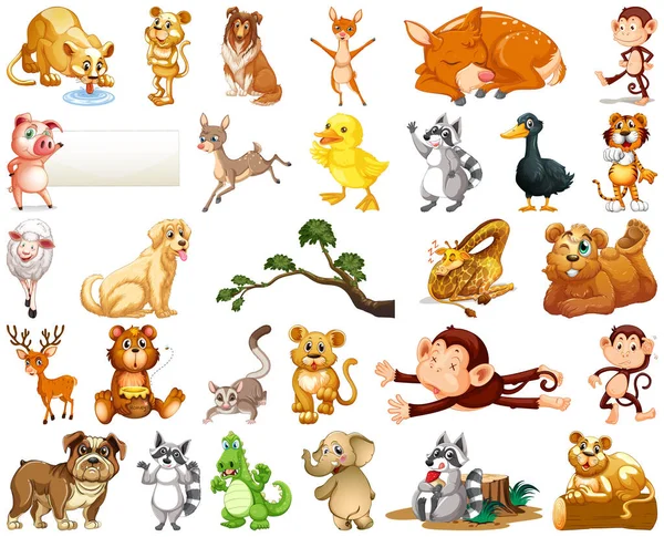 Set Illustrazione Personaggio Cartone Animato Animale — Vettoriale Stock