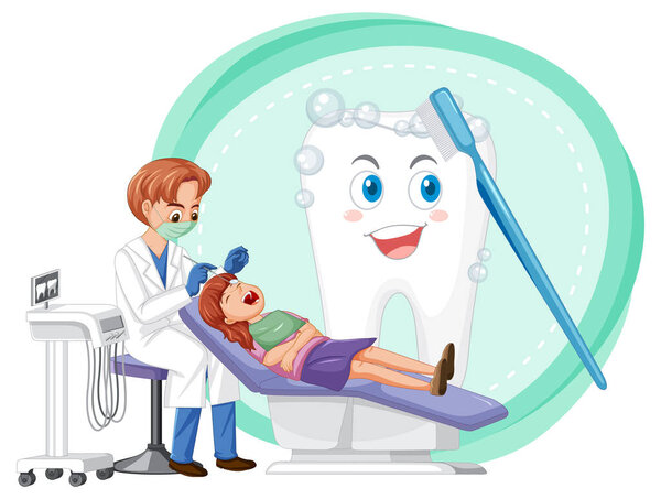 Dentist woman examining patient teeth  illustration