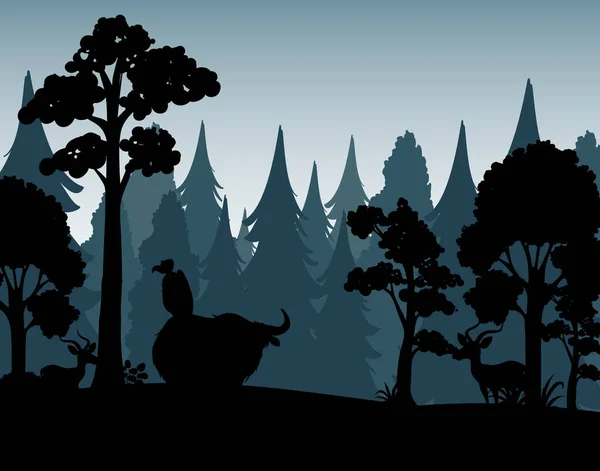 Silhouette Shadow Forest Scene Illustration — Stock Vector