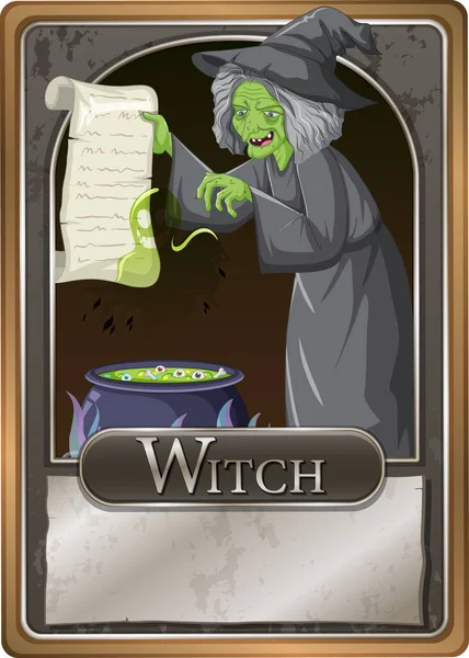 Old Green Witch Character Game Card Template Illustration — Stock Vector