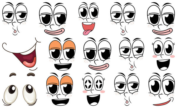 Set of facial expression on white background illustration