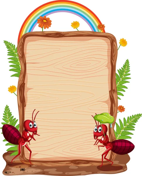 Insecto Con Ilustración Pancarta Madera Marco — Vector de stock