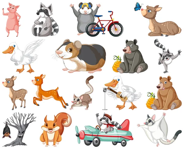 Conjunto Ilustración Personajes Dibujos Animados Animales — Vector de stock