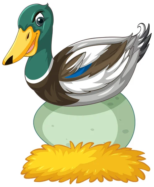 Pato Con Cabeza Verde Ilustración Personaje Dibujos Animados — Vector de stock