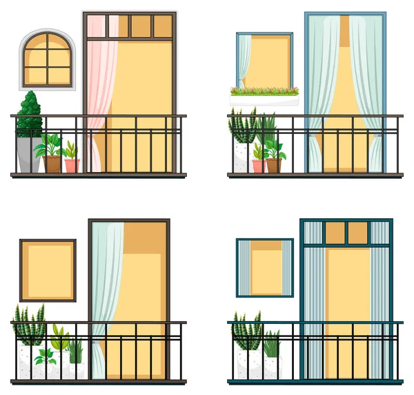 Appartement Gebouw Balkon Gevel Illustratie — Stockvector