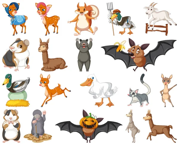 Conjunto Ilustración Personajes Dibujos Animados Animales — Vector de stock