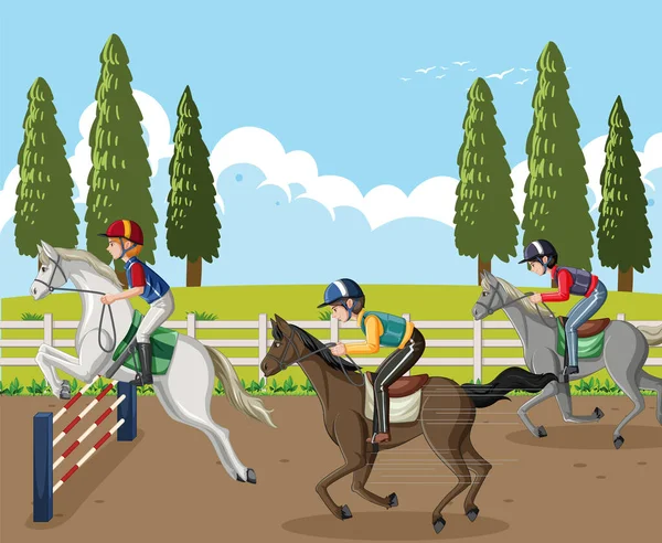 Outdoor Scene Met Paardensport Paard Illustratie — Stockvector