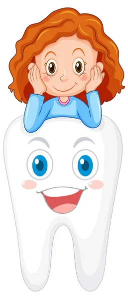 Felice Bambino Possesso Dente Grande Sfondo Bianco Illustrazione — Vettoriale Stock