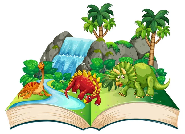 Βιβλίο Των Δεινοσαύρων Στην Απεικόνιση Δάσος — Διανυσματικό Αρχείο