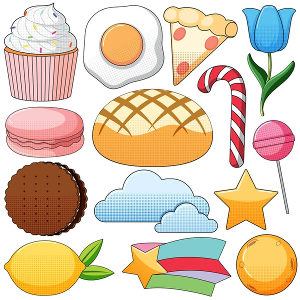 Beyaz arkaplan illüstrasyonunda klasik tarz çizgi film seti